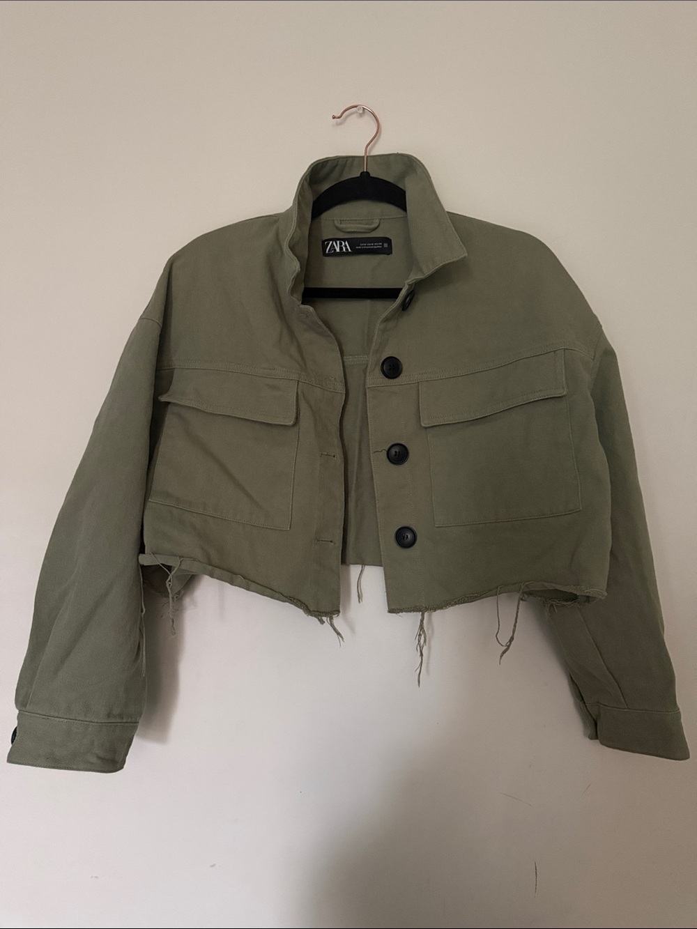 Zara Cropped Military-Style Utility Jacket in Olive